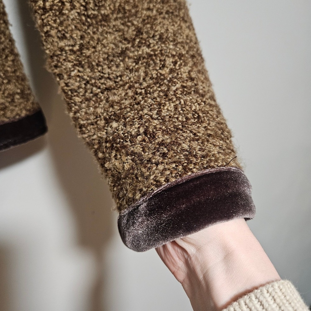 Anthropologie HWR Velvet Trim Boucle‎ Cardigan Blazer Women M Brown Wool Blend - Picture 5 of 13
